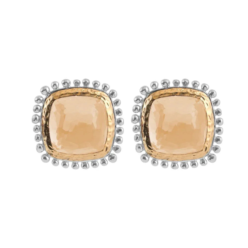 Michael Aram Molten 12mm Cushion Earrings W/ Gold Doublet in 18K Yellow Gold & Sterling Silver