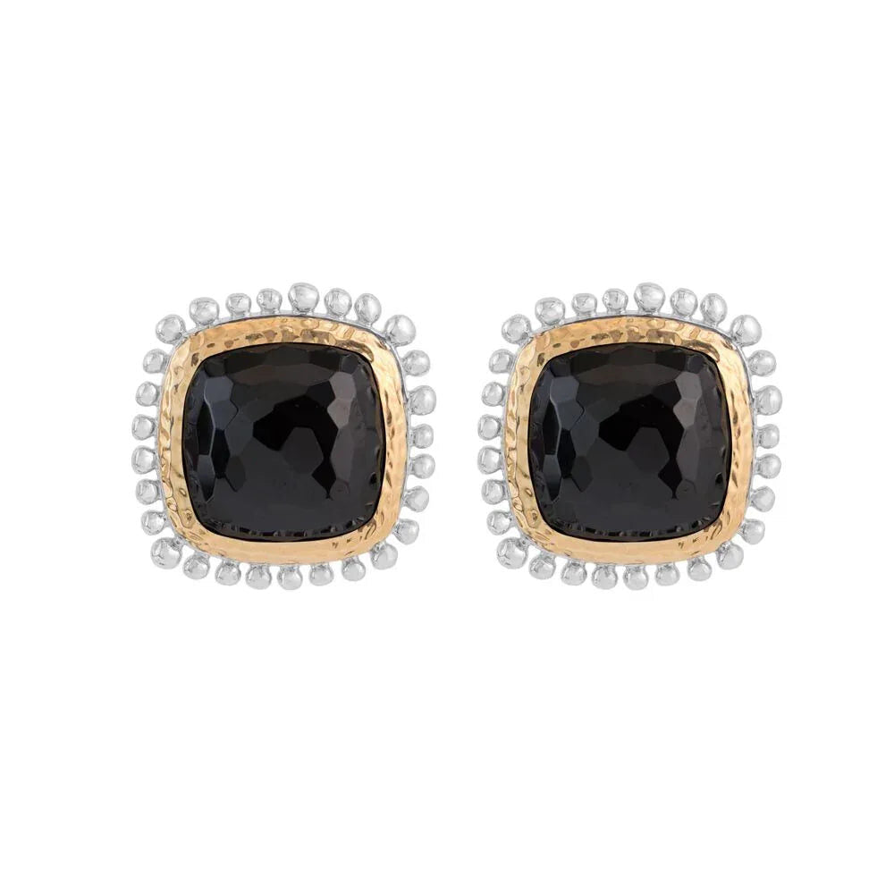 Michael Aram Molten 12mm Cushion Earrings W/ Hematite in 18K Yellow Gold & Sterling Silver