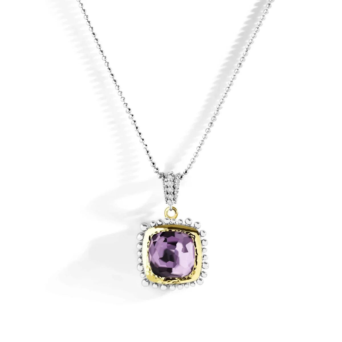 Michael Aram Molten 14mm Cushion Pendant W/ Amethyst in 18K Yellow Gold & Sterling Silver