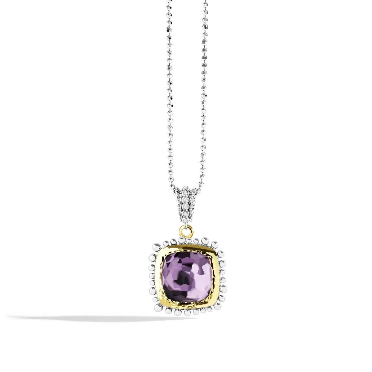 Michael Aram Molten 14mm Cushion Pendant W/ Amethyst in 18K Yellow Gold & Sterling Silver