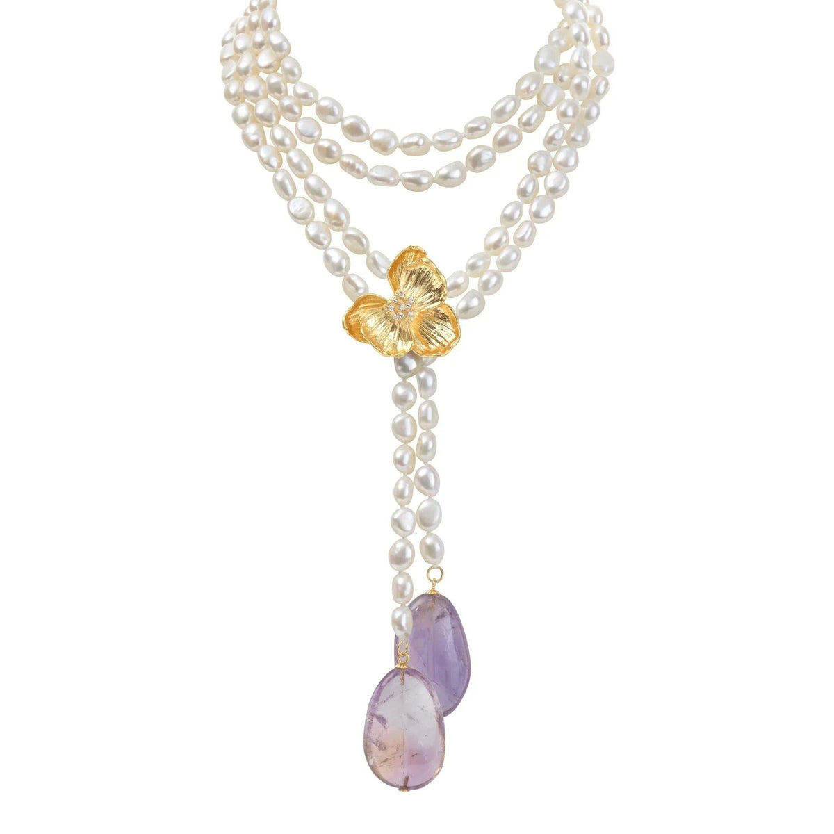 Michael Aram Orchid Lariat Necklace with Pearls, Ametrine and, alternate view