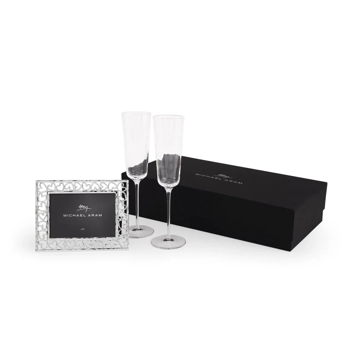 Michael Aram Reflective Champagne Flute & Heart Frame 4" X 6" Packaged Gift Set, alternate view