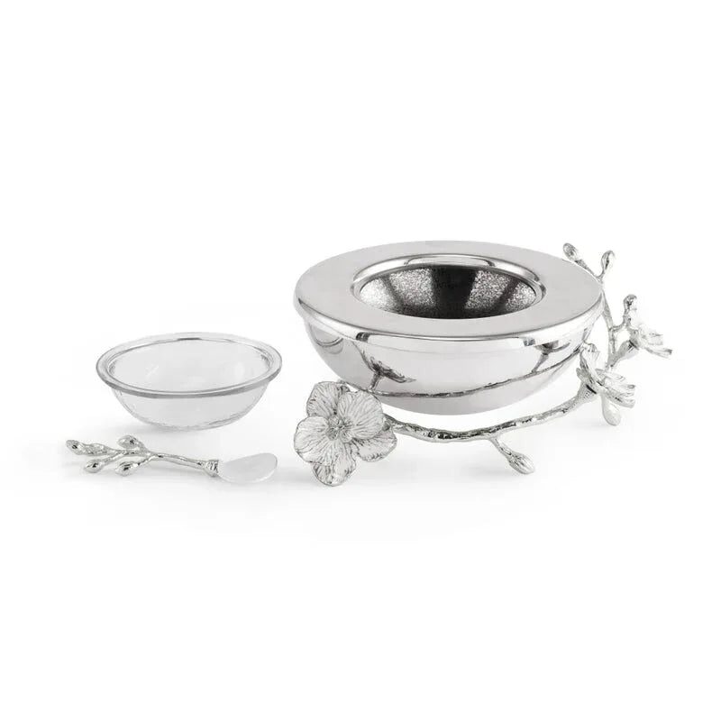Michael Aram Silver Orchid Caviar Dish with Spoon Condiment Pot, alternate view