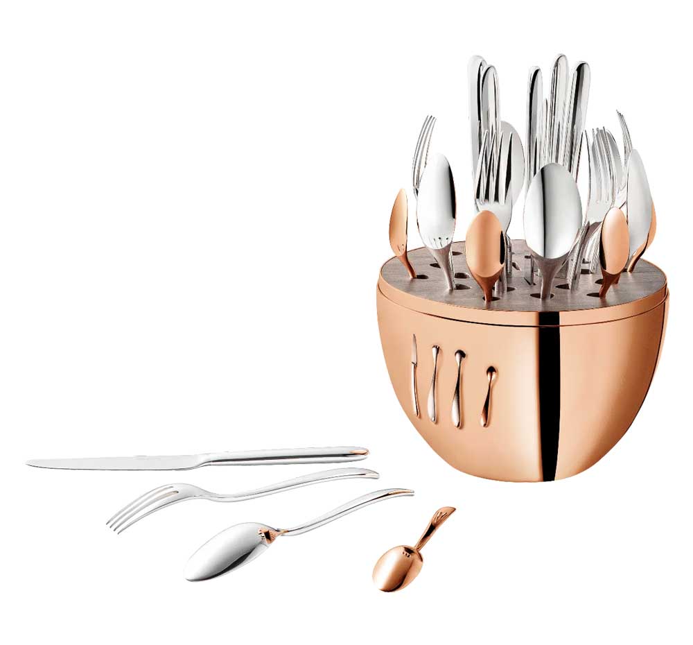 christofle mood precious rose gold 24 piece flatware set with chest
