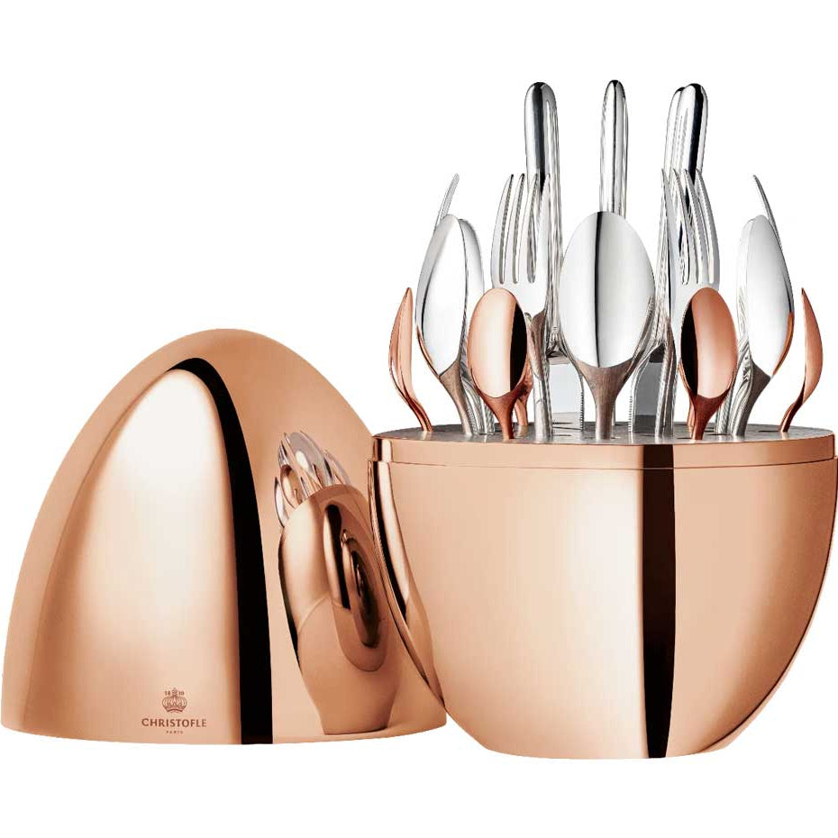 christofle mood precious rose gold 24 piece flatware set with chest