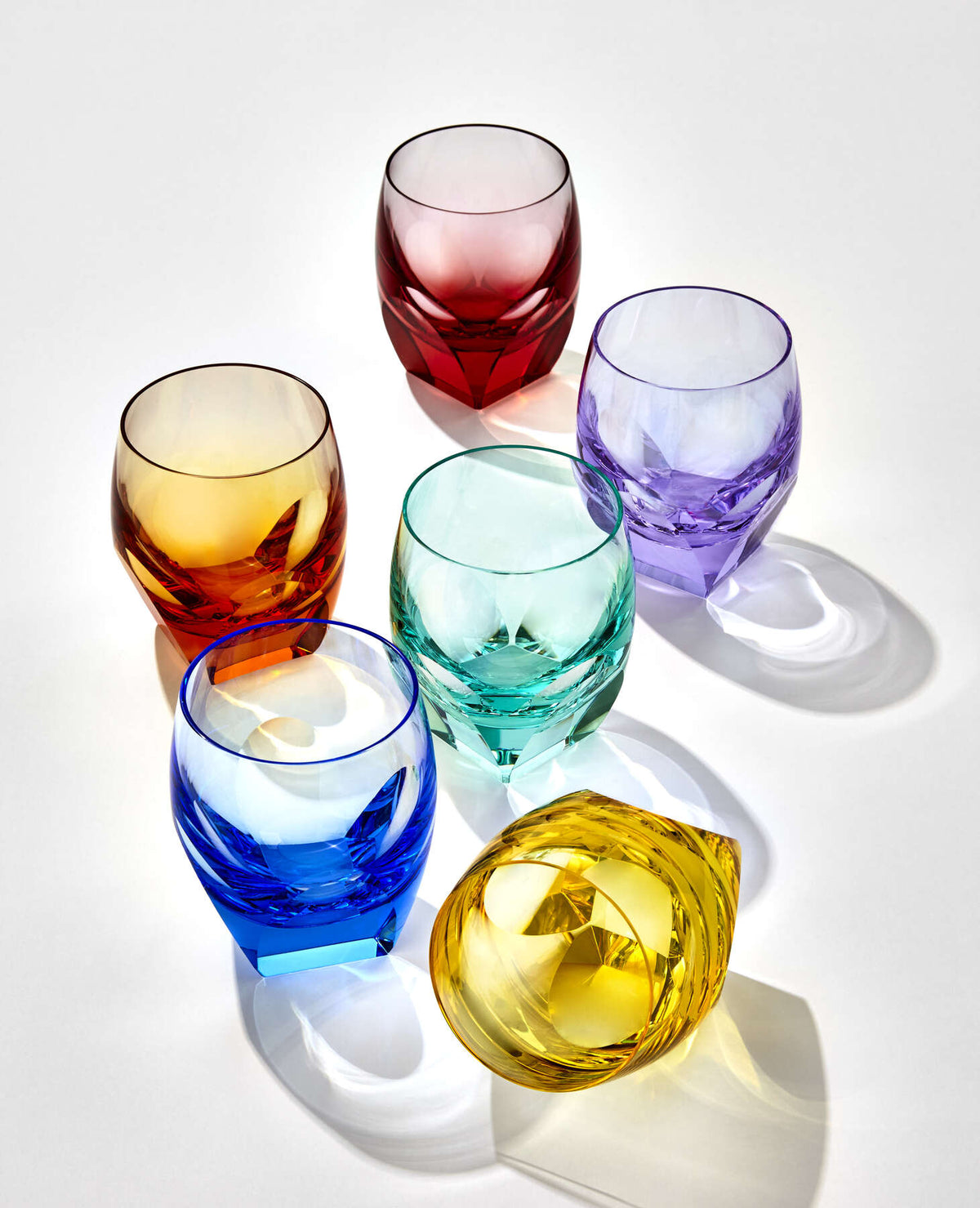Moser Bar Tumblers 220 ml, Set of 6 Colors in a styled setting