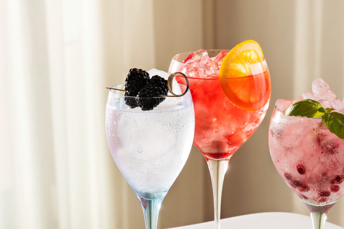 Moser Optic crystal goblets with summer cocktails