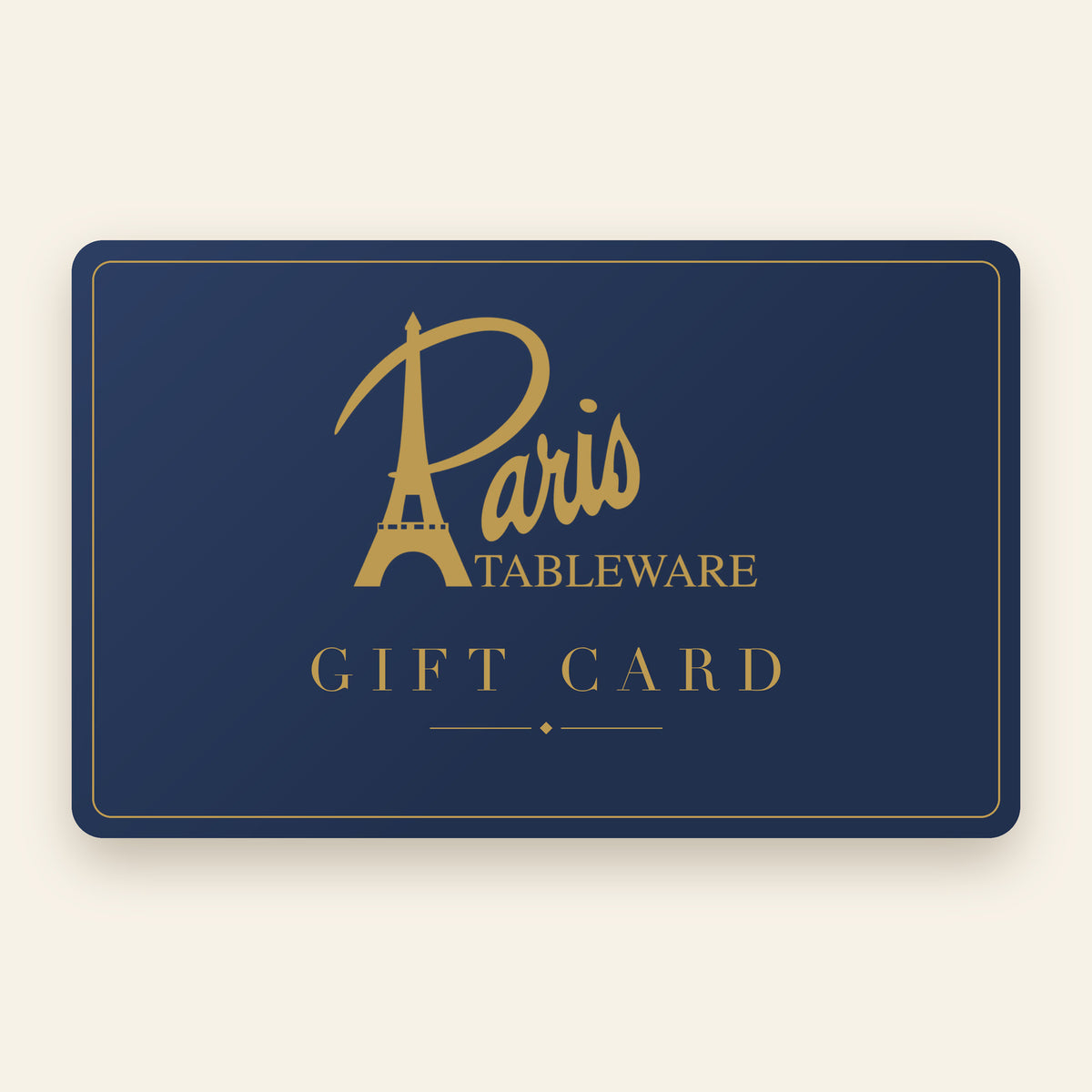 Paris Tableware & Gifts gift card in navy and gold