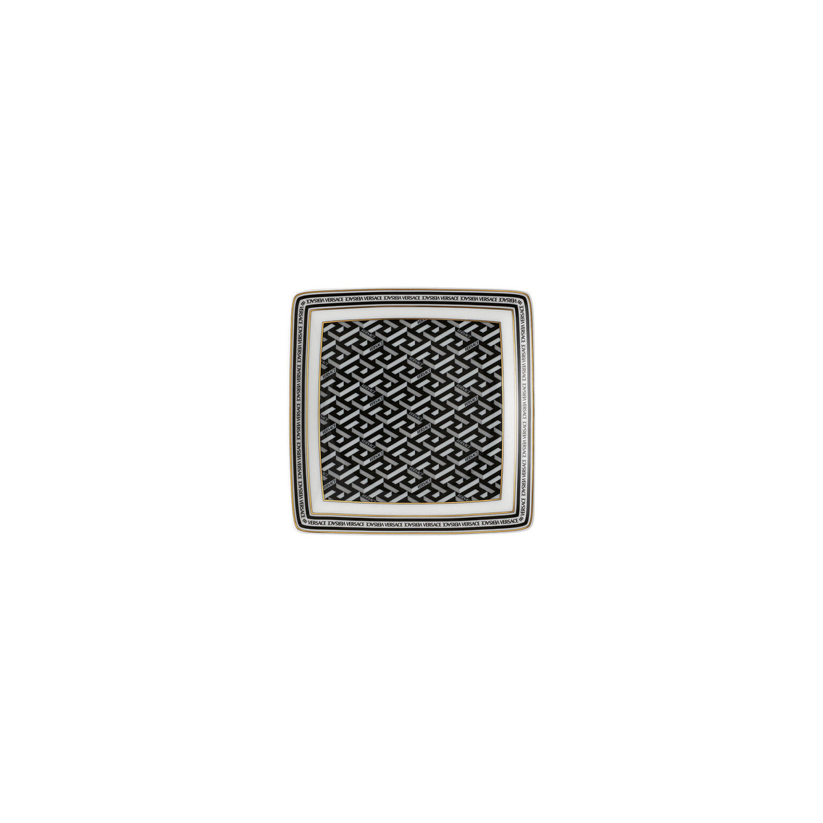 Versace La Greca Signature Black Canape Dish, 4 3/4 in, Square