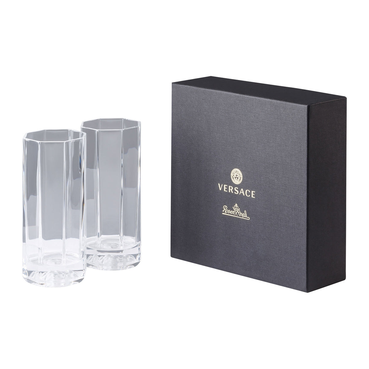 Versace Medusa Lumiere Crystal Longdrink Glass, Set of Two