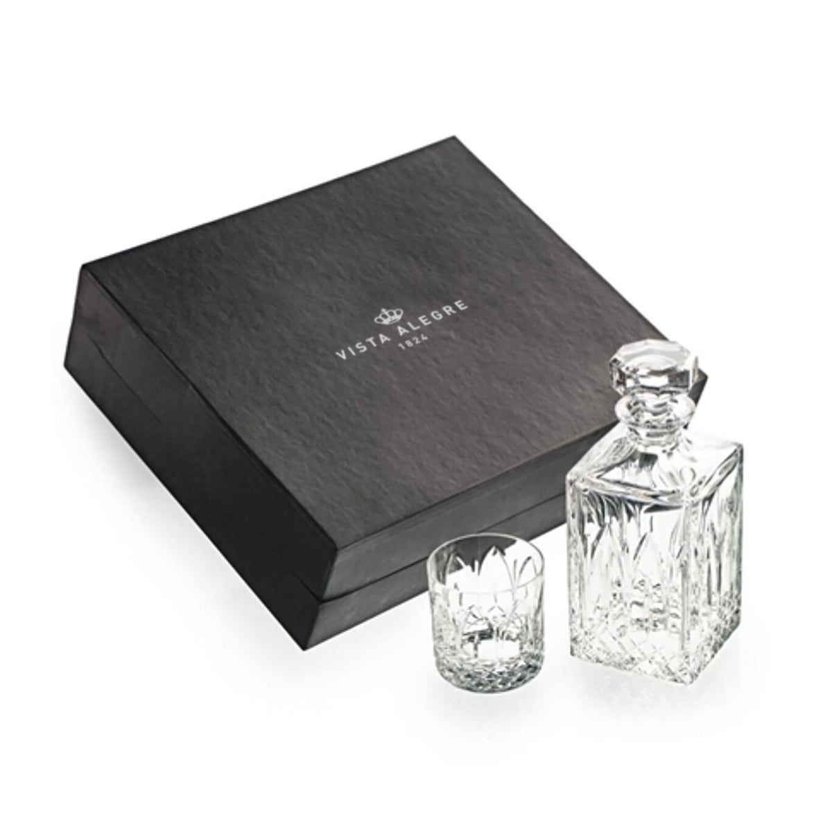 Vista Alegre Chartres Case with Whisky Decanter and 4 Old Fash on a white background