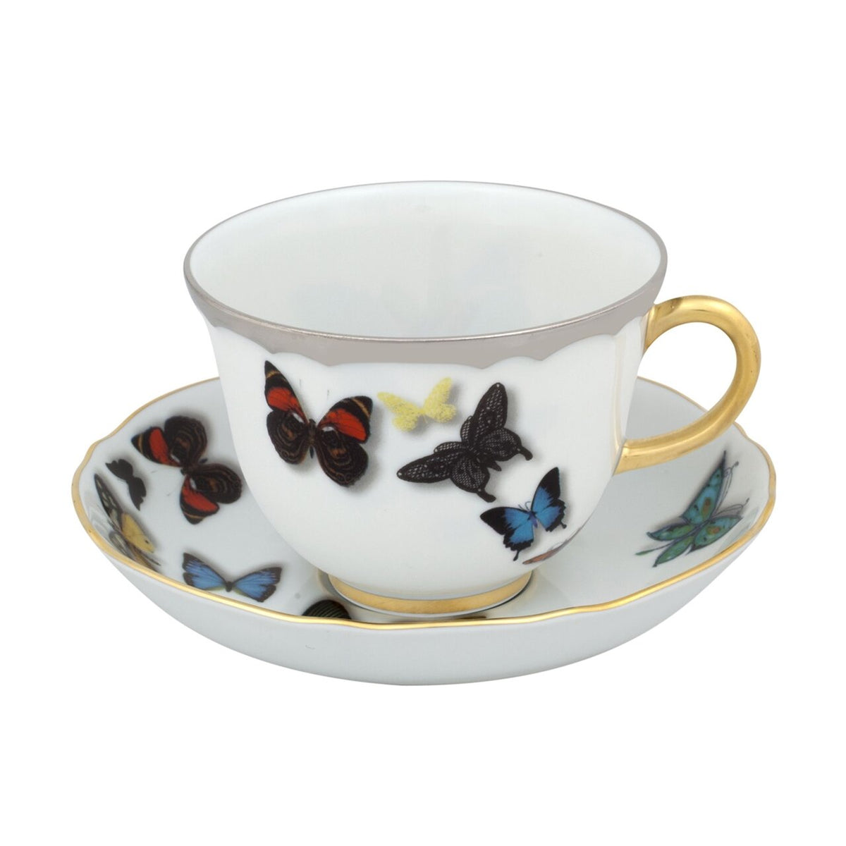 Vista Alegre Christian Lacroix Butterfly Parade Tea Cup & Saucer on a white background