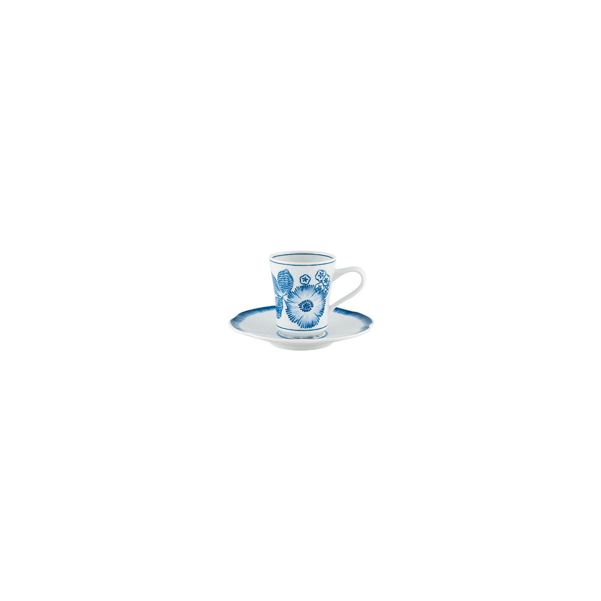 Vista Alegre Coralina Blue Coffee Cup with Saucer on a white background