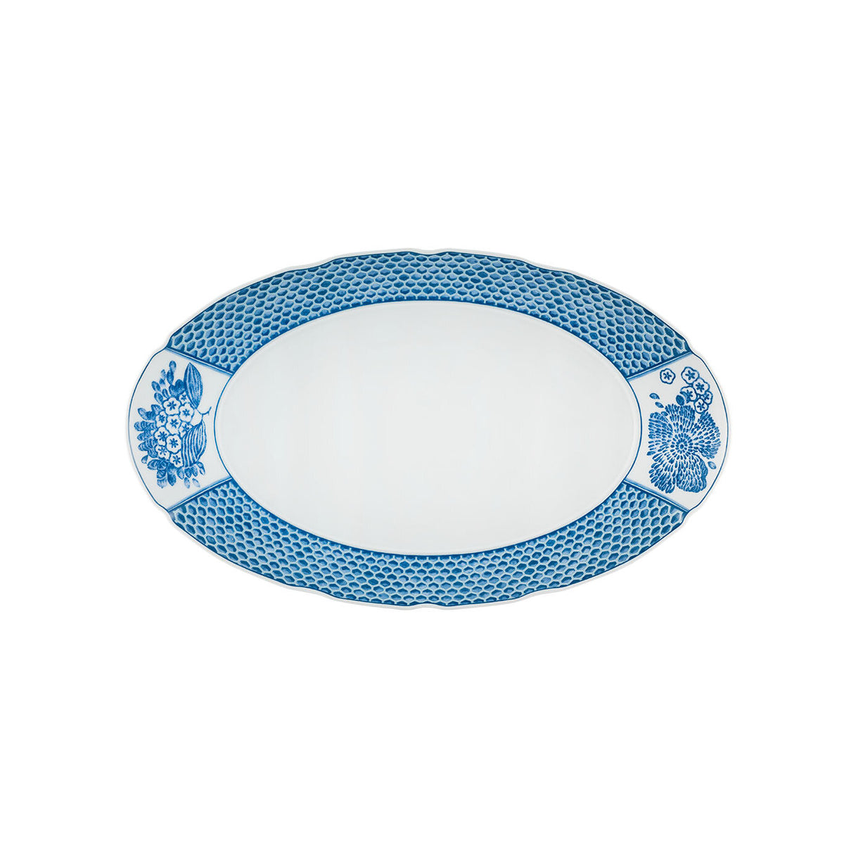 Vista Alegre Coralina Blue Large Oval Platter on a white background