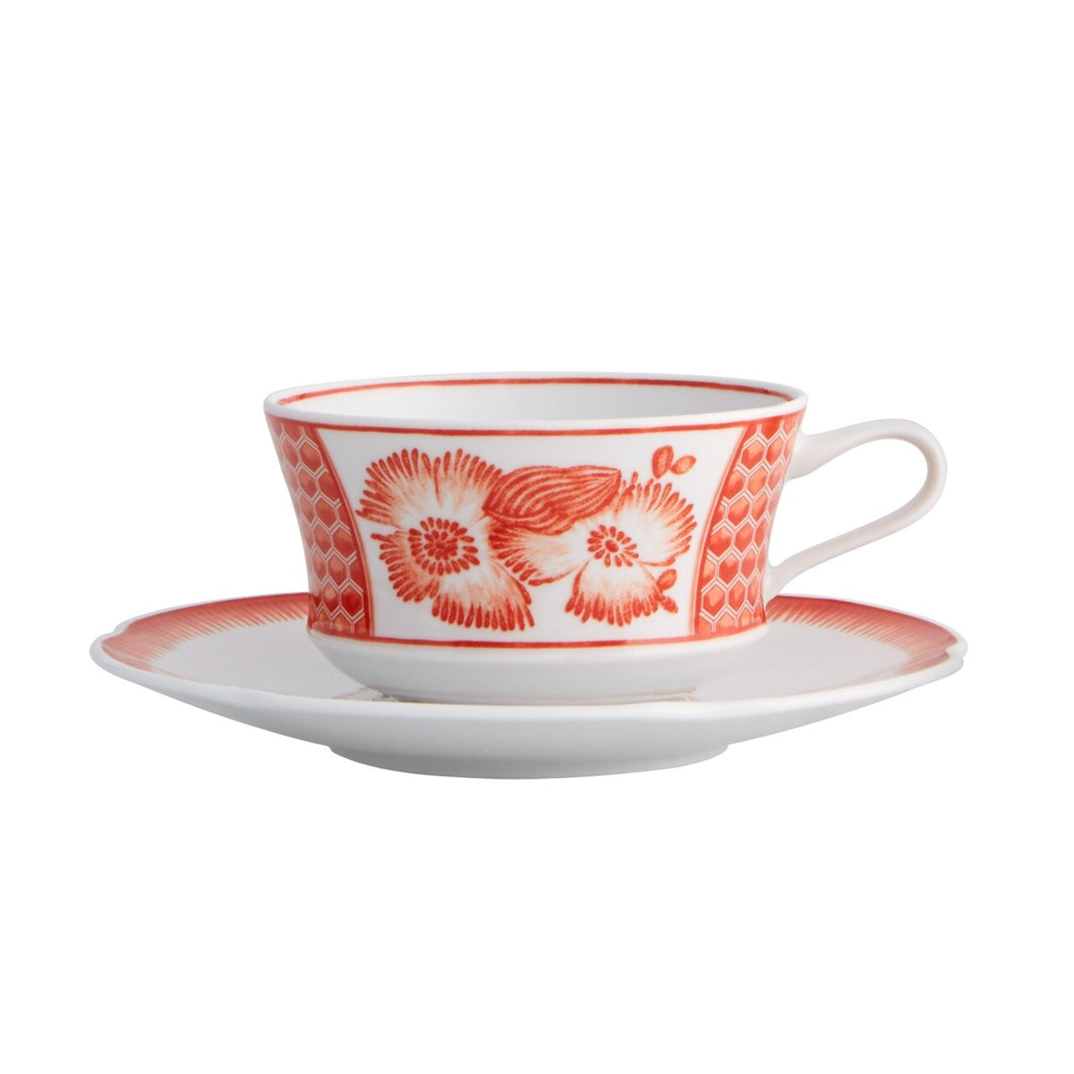 Vista Alegre Coralina Tea Cup and Saucer on a white background