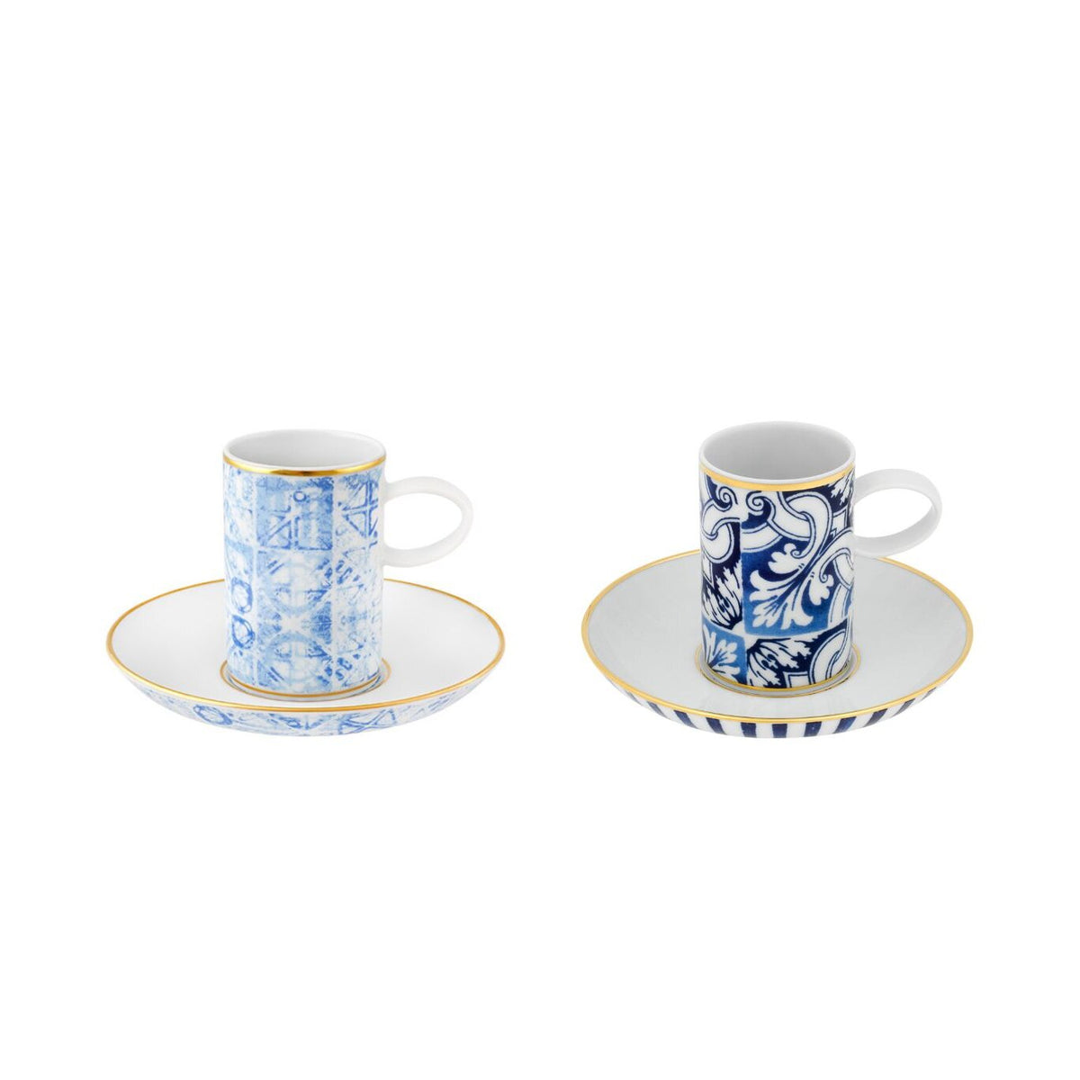 Vista Alegre e FPF Set of 2 Coffee Cups & Saucer on a white background