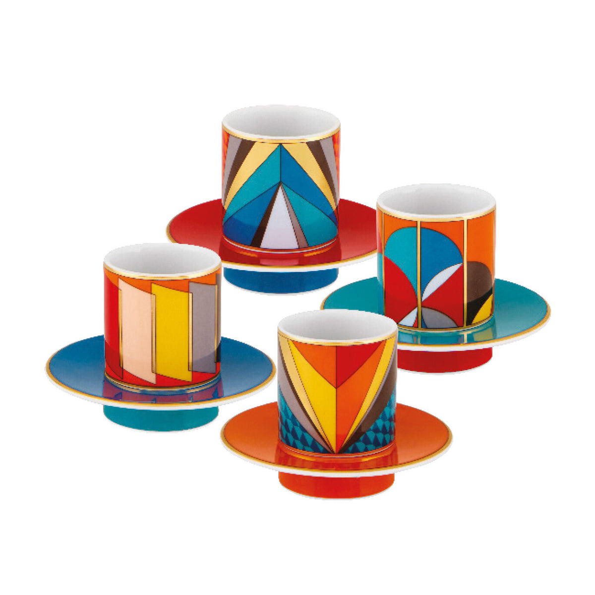Vista Alegre Futurismo Set of 4 Coffee Cups & Saucers on a white background
