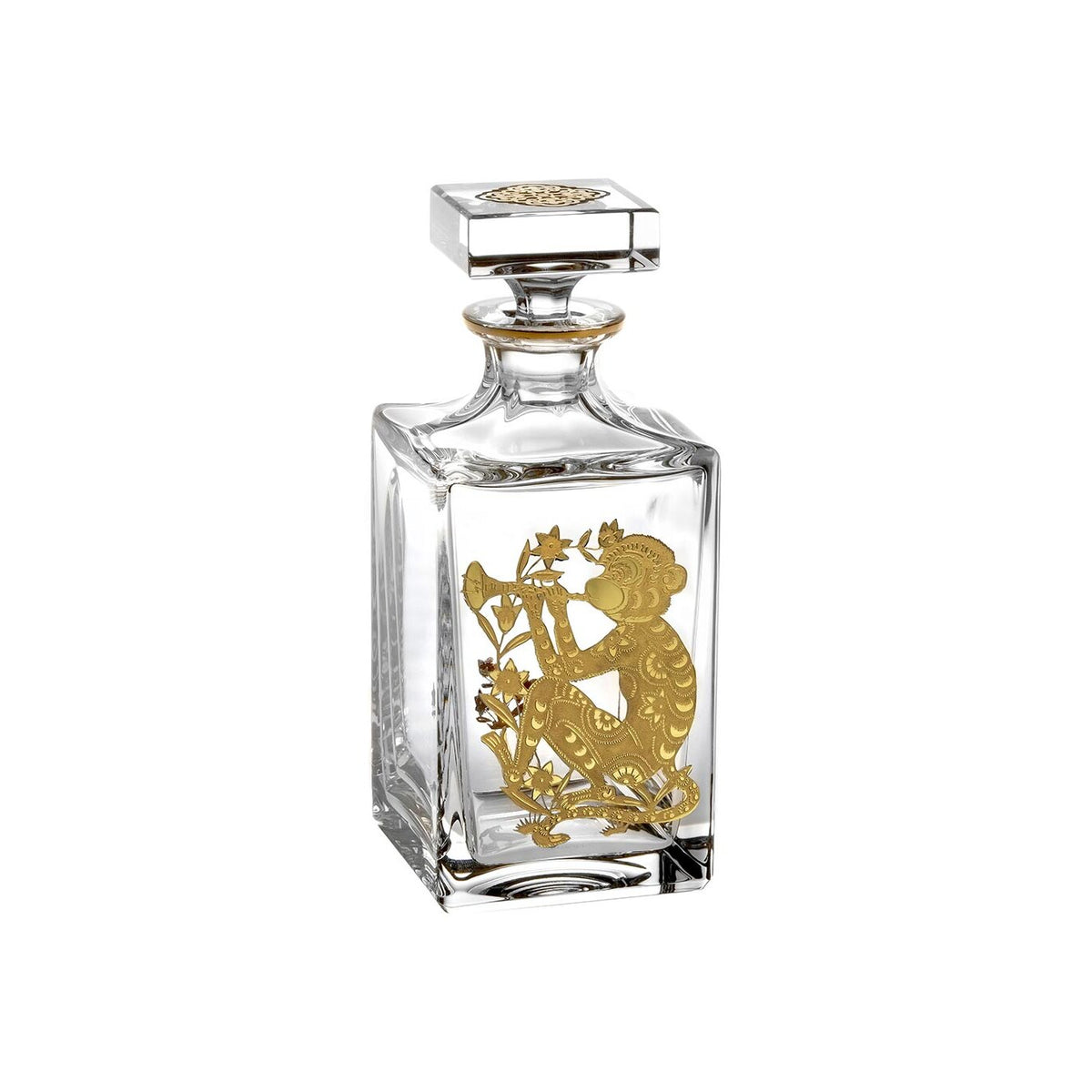 Vista Alegre Golden Whisky Decanter with Gold Monkey on a white background