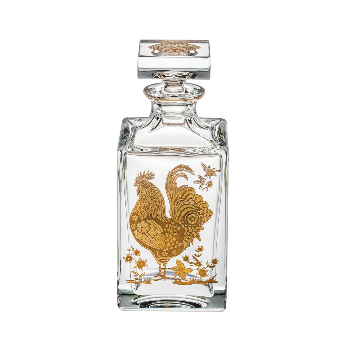 Vista Alegre Golden Whisky Decanter with Gold Rooster on a white background