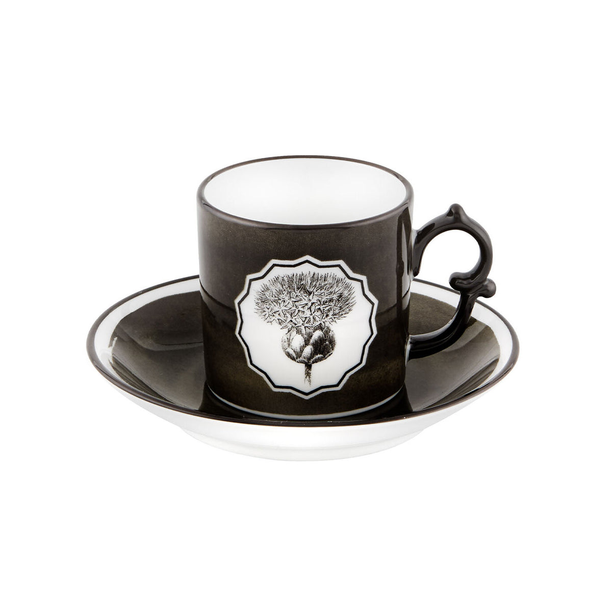 Vista Alegre Herbariae Coffee Cup and Saucer Black on a white background