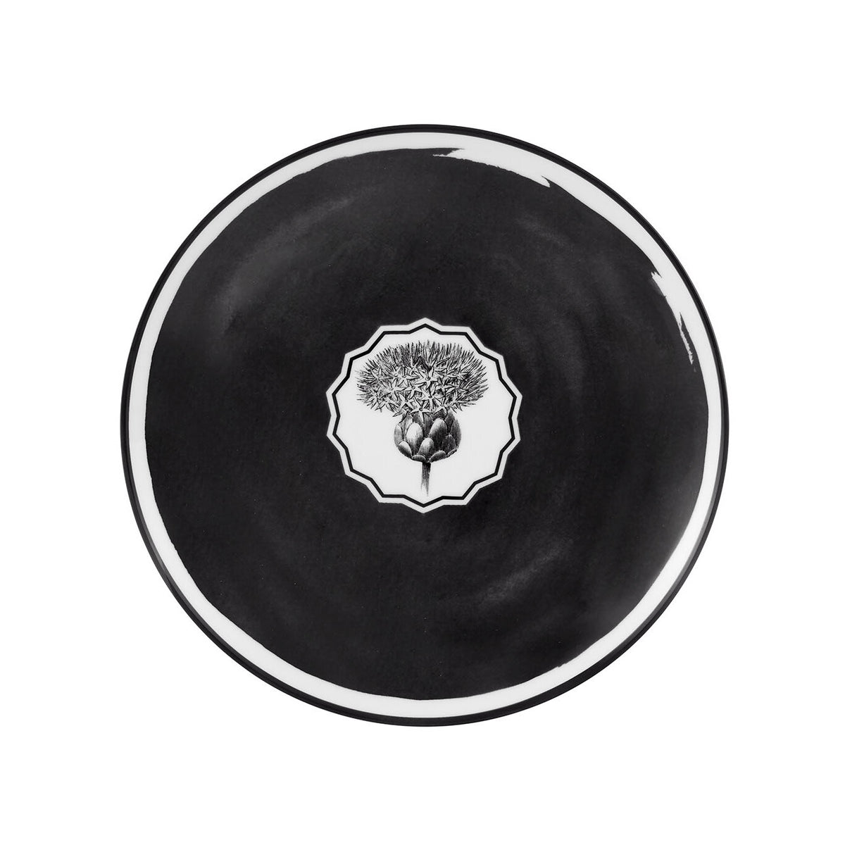 Vista Alegre Herbariae Dessert Plate Black on a white background