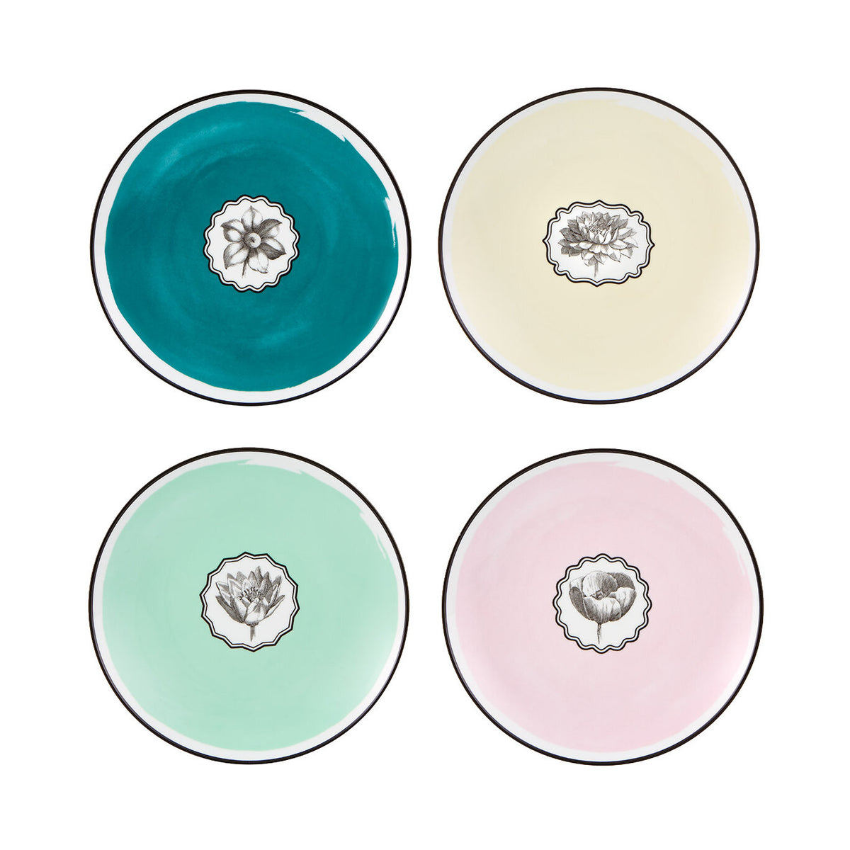 Vista Alegre Herbariae Set of 4 Dessert Plates on a white background