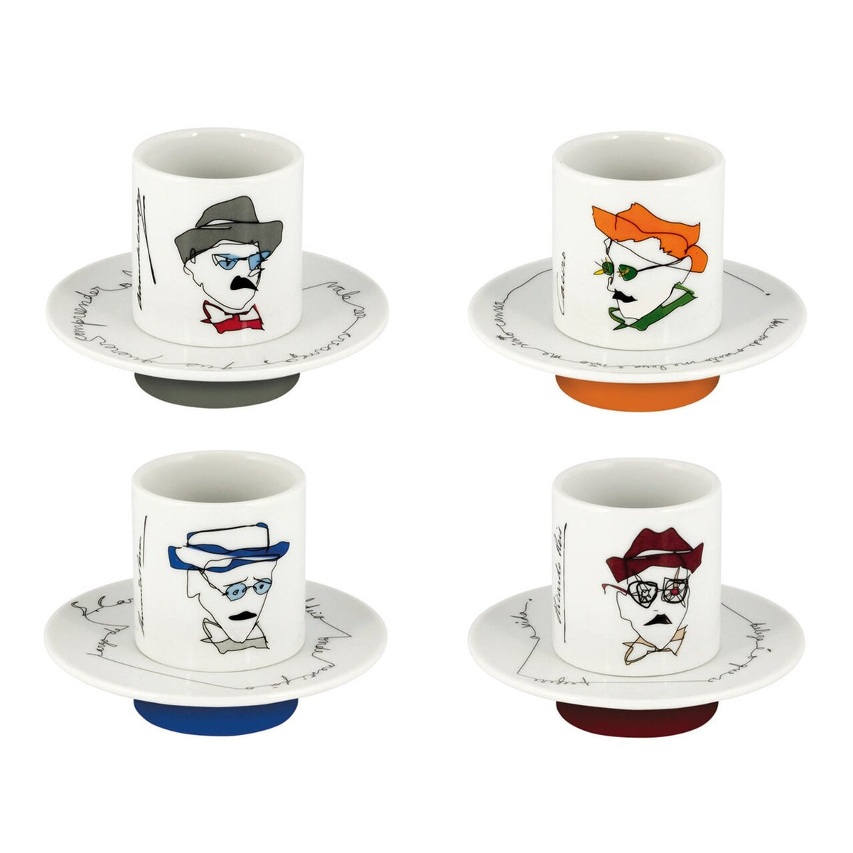 Vista Alegre Heterónimos Set of 4 Coffee Cups & Saucers on a white background