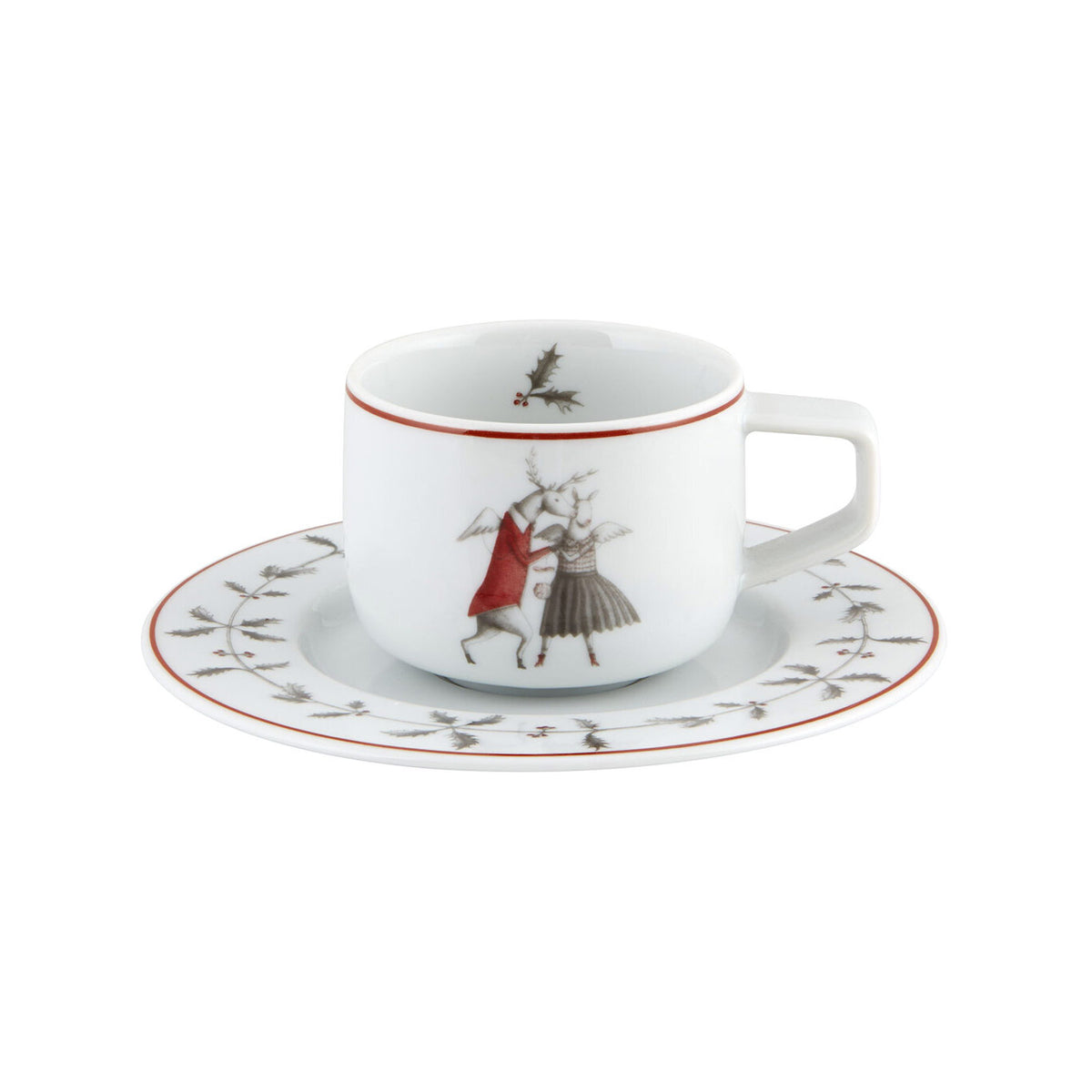 Vista Alegre Nöel Coffee Cup and Saucer to Dance on a white background