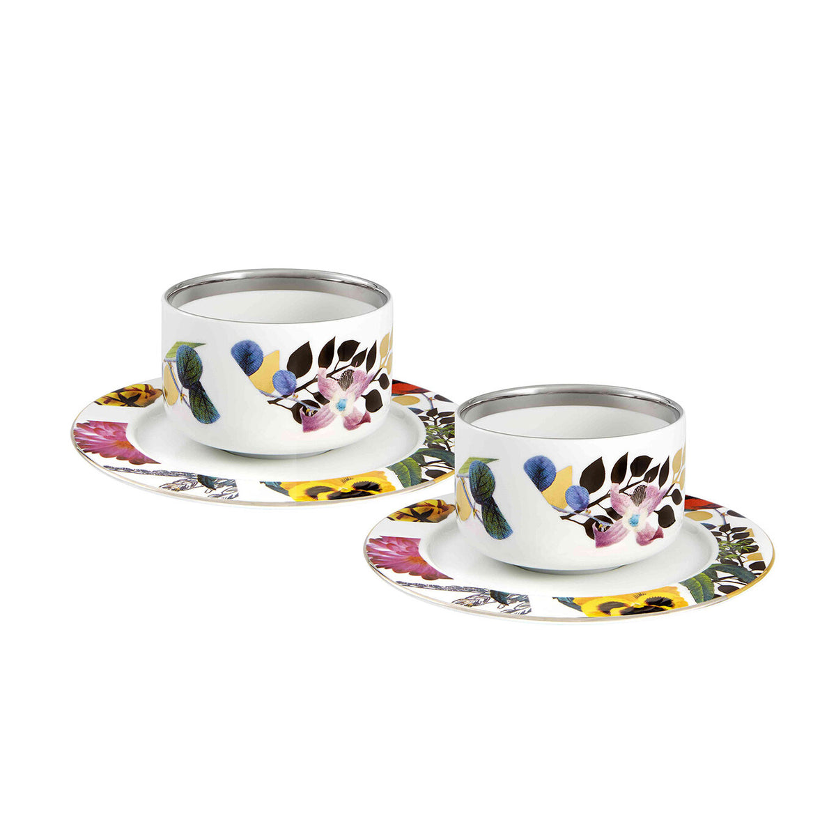 Vista Alegre Primavera Set of 2 Tea Cups & Saucers on a white background