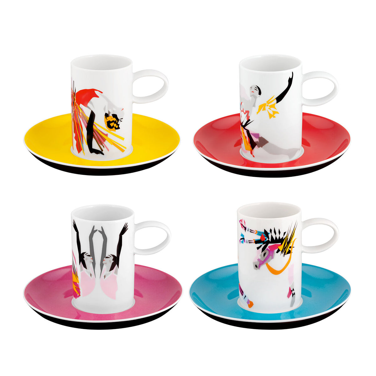 Vista Alegre Tchaikovsky Set of 4 Coffee Cups & Saucers on a white background