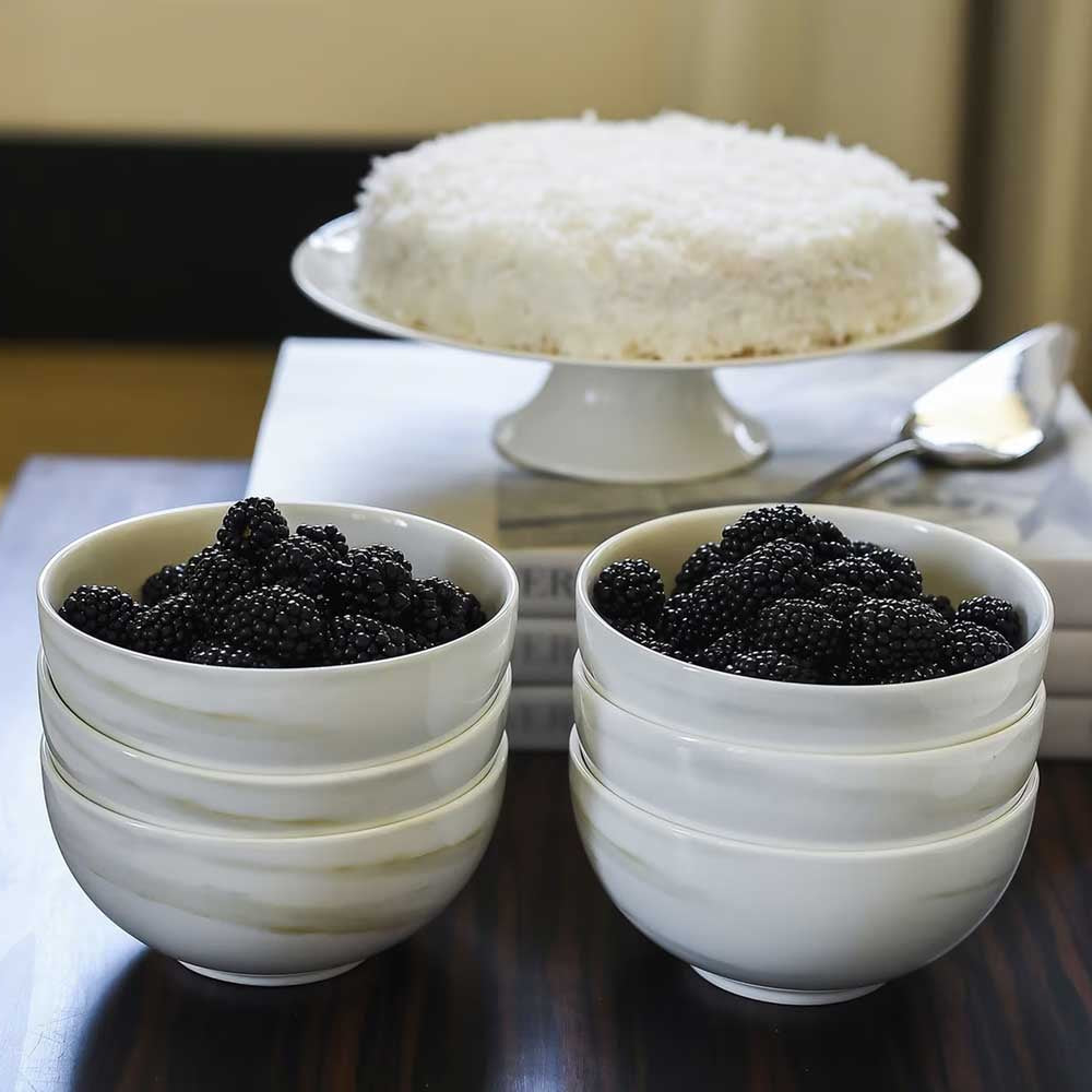 wedgewood vera wang venato imperial bowls filled with blackberries