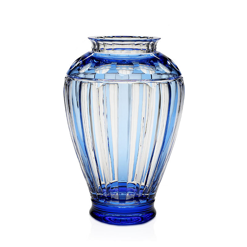 William Yeoward Azzura Prestige Vase 13" - Limited Edition in Blue, handmade crystal, on a white background