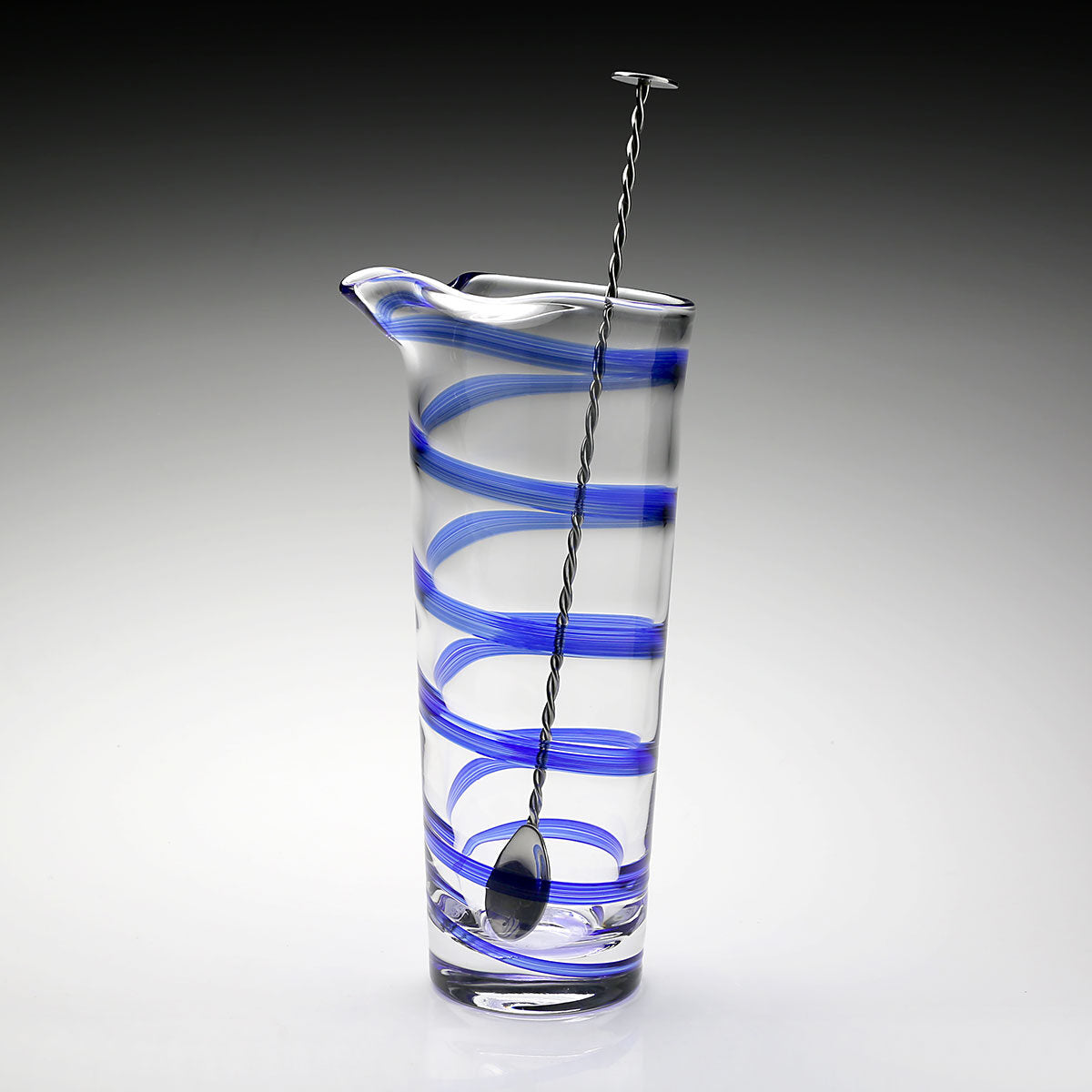 William Yeoward Bella Blue Cocktail Mixer and Spoon in Blue, handmade crystal, detail view