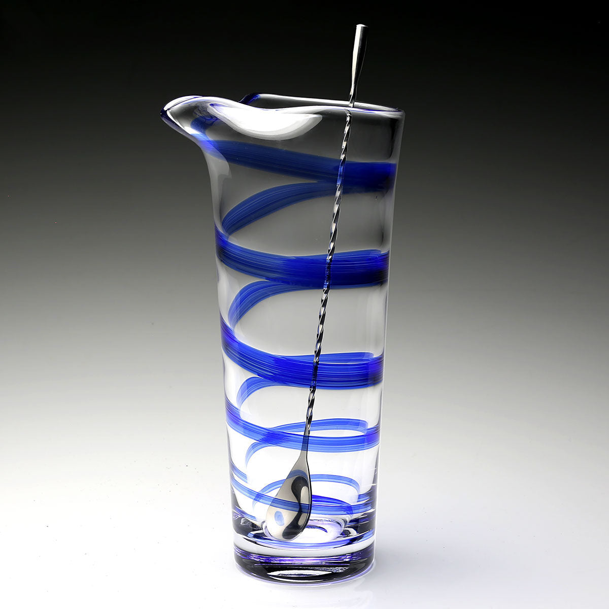 William Yeoward Bella Blue Cocktail Mixer and Spoon in Blue, handmade crystal, detail view