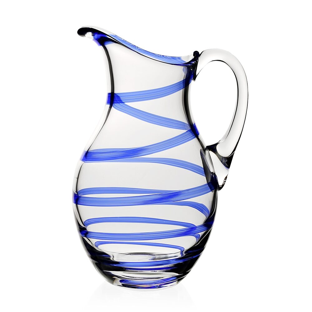 William Yeoward Bella Blue Pitcher in Blue, handmade crystal, on a white background