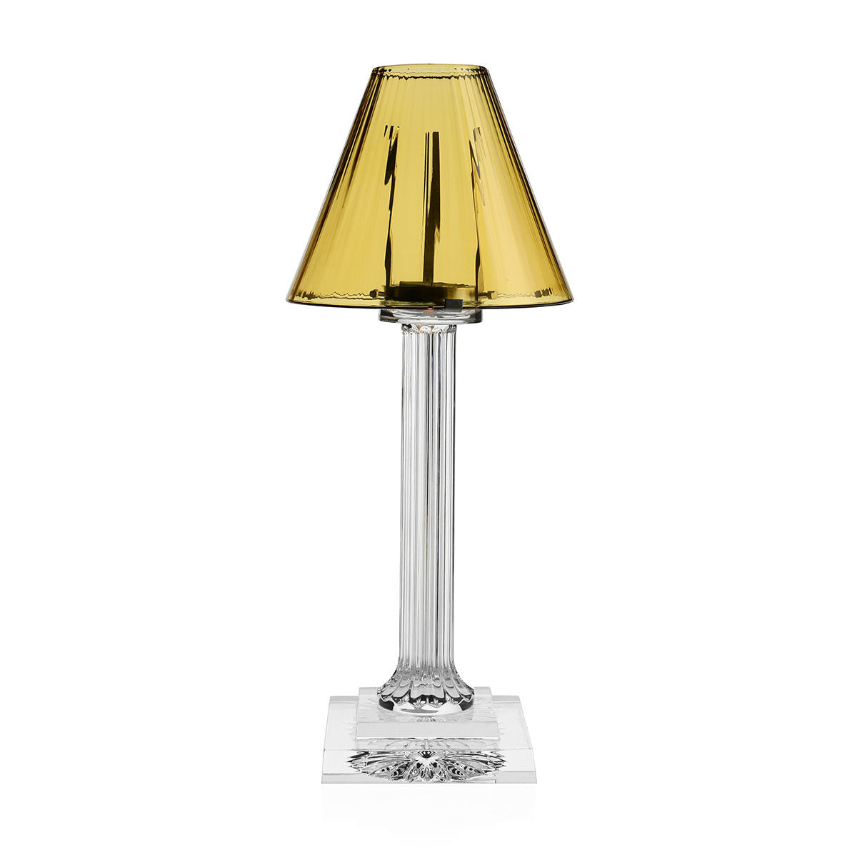 William Yeoward Carmen Candle Lamp Golden Amber 16" / 40.5cm in Golden Amber, handmade crystal, on a white background