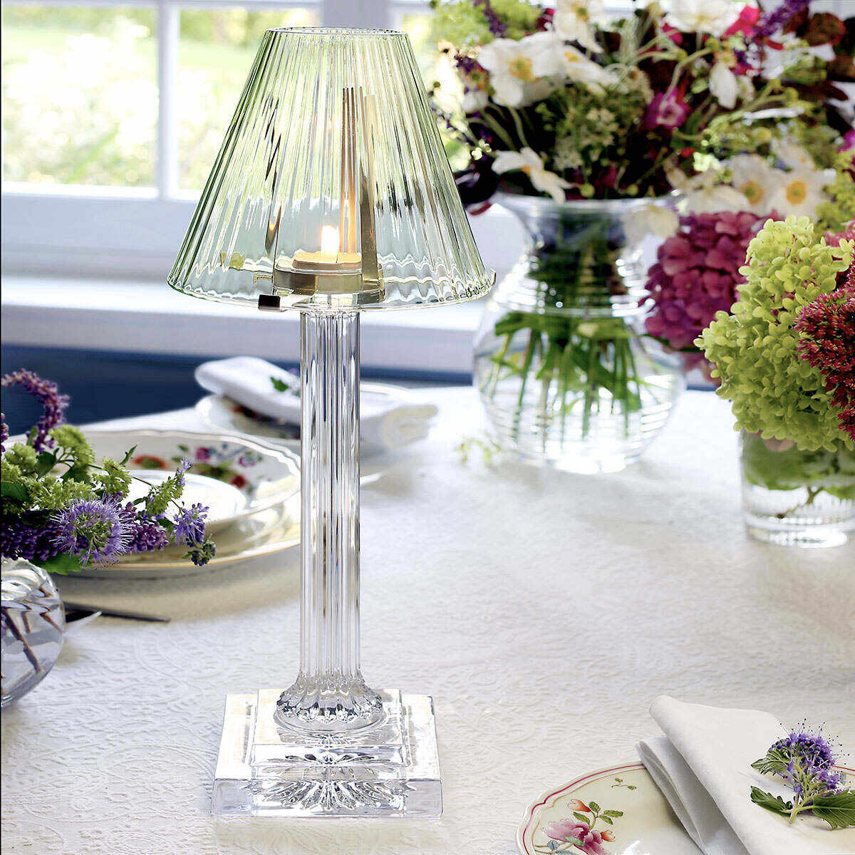 William Yeoward Carmen Candle Lamp Green 16" / 40.5cm in Green, handmade crystal, detail view