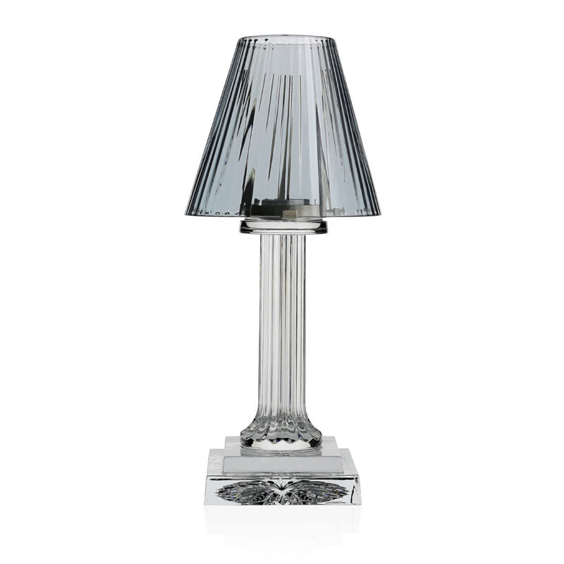 William Yeoward Carmen Candle Lamp Smoke 12" / 30.5cm in Smoke, handmade crystal, on a white background