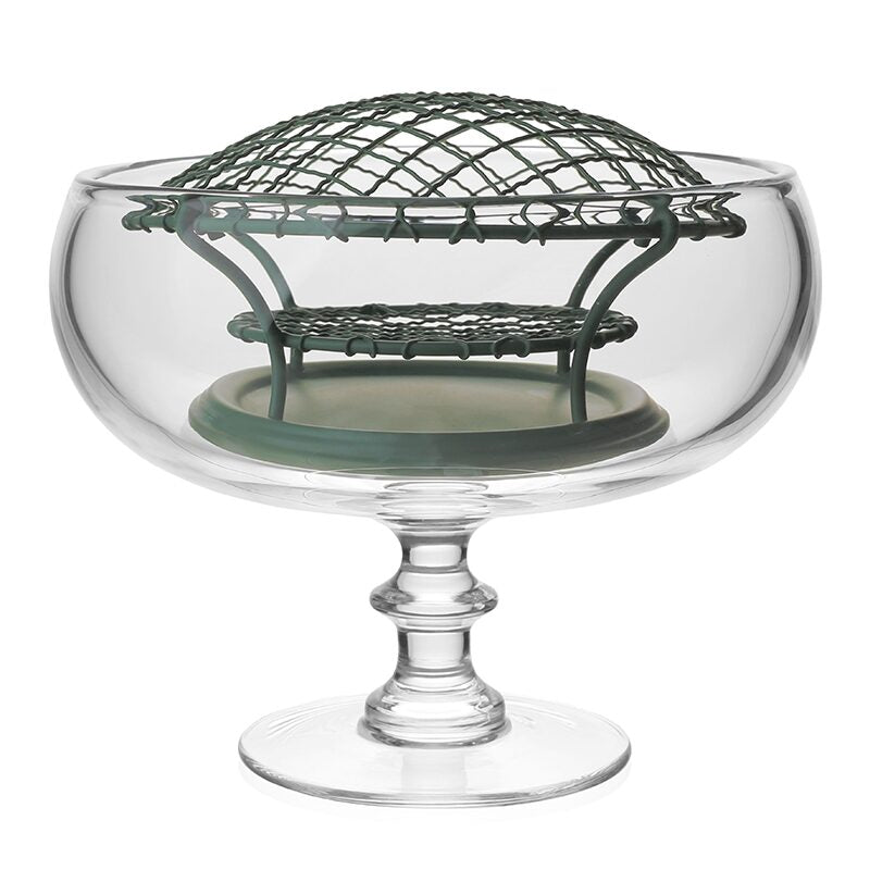 William Yeoward Classic Footed Rose Bowl & Wire, handmade crystal, on a white background