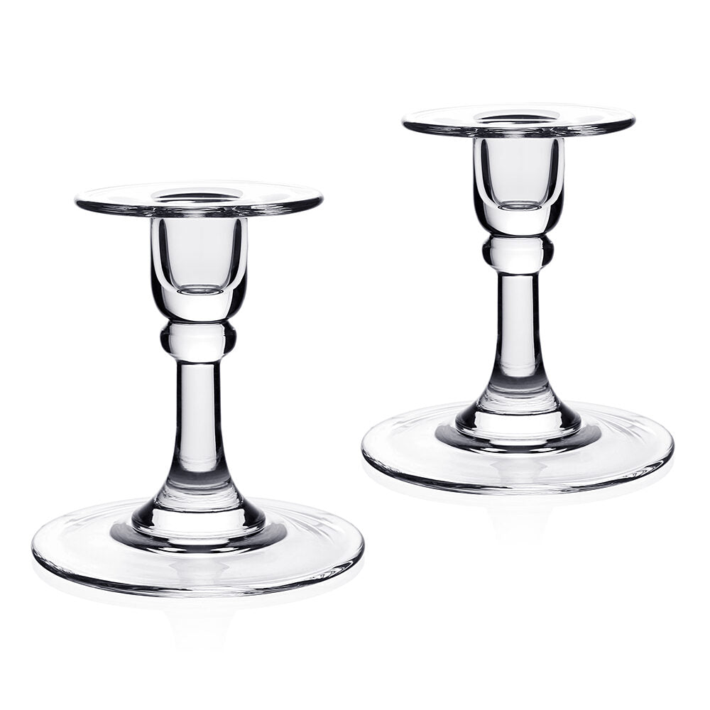 William Yeoward Classic Pair of Candlesticks 5" / 127mm, handmade crystal, on a white background