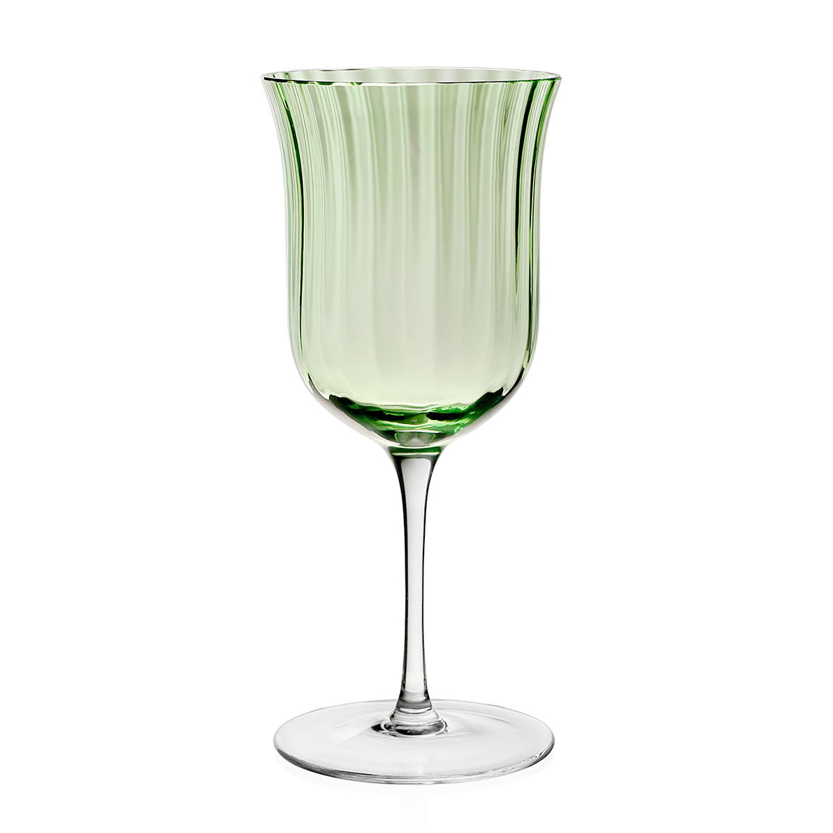 William Yeoward Corinne Water Goblet Green in Green, handmade crystal, on a white background