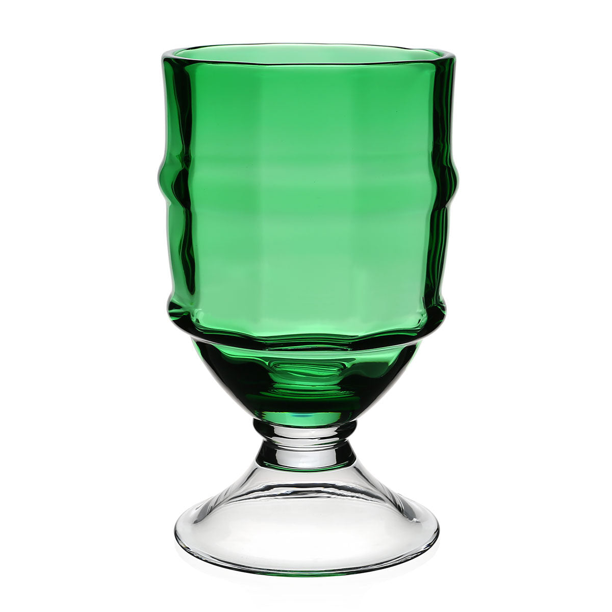 William Yeoward Cotswold Footed Hurricane 11" / 28cm Apple Green in Apple Green, handmade crystal, on a white background