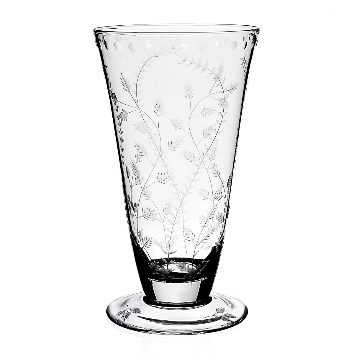 William Yeoward Fern Footed Flower Vase 12½" / 31.5cm, handmade crystal, on a white background