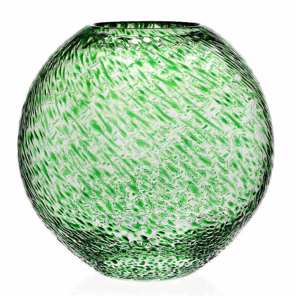 William Yeoward Florence Globe Vase Green 9" / 228mm in Green, handmade crystal, on a white background