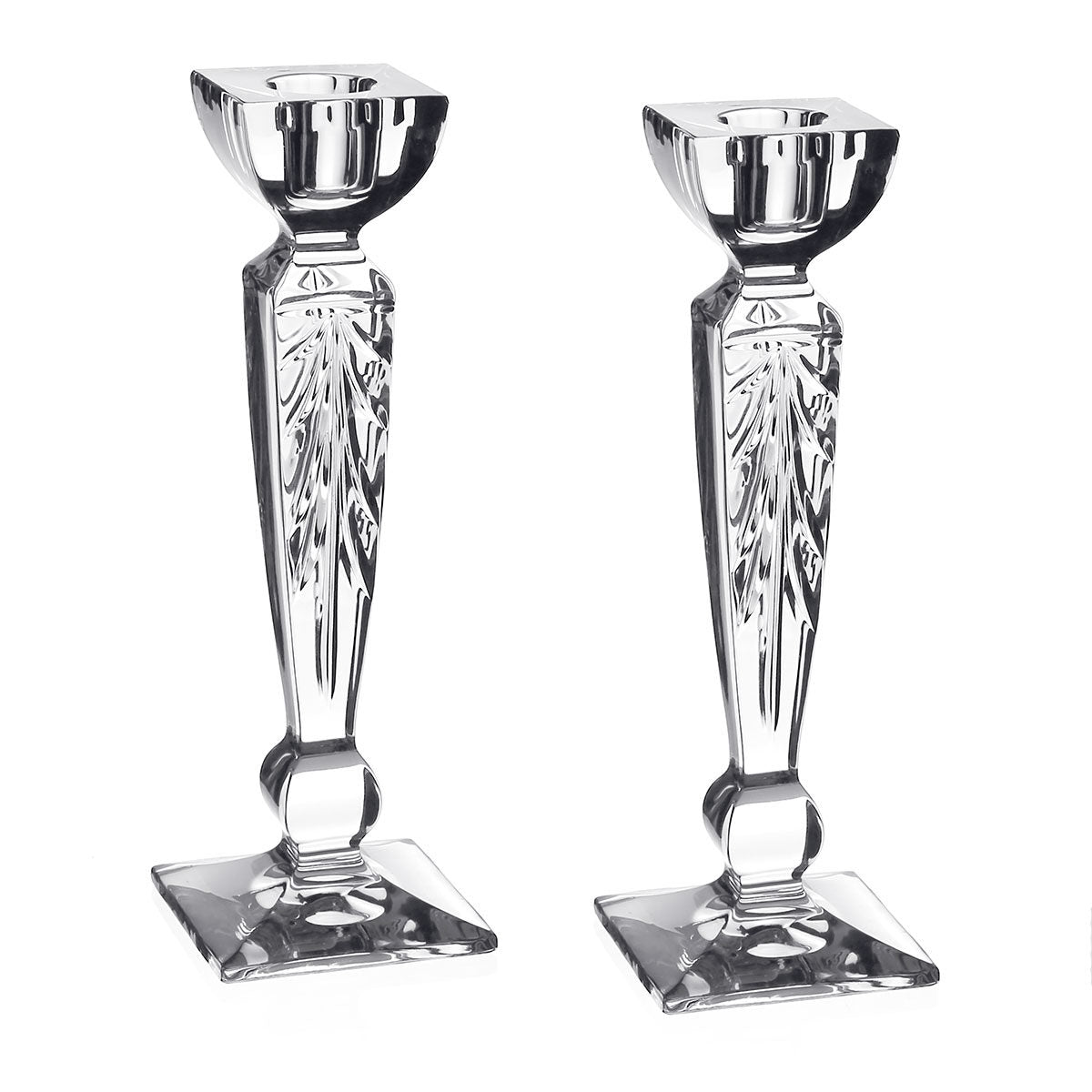 William Yeoward Iris Pair of Candlesticks 8" / 203mm, handmade crystal, on a white background