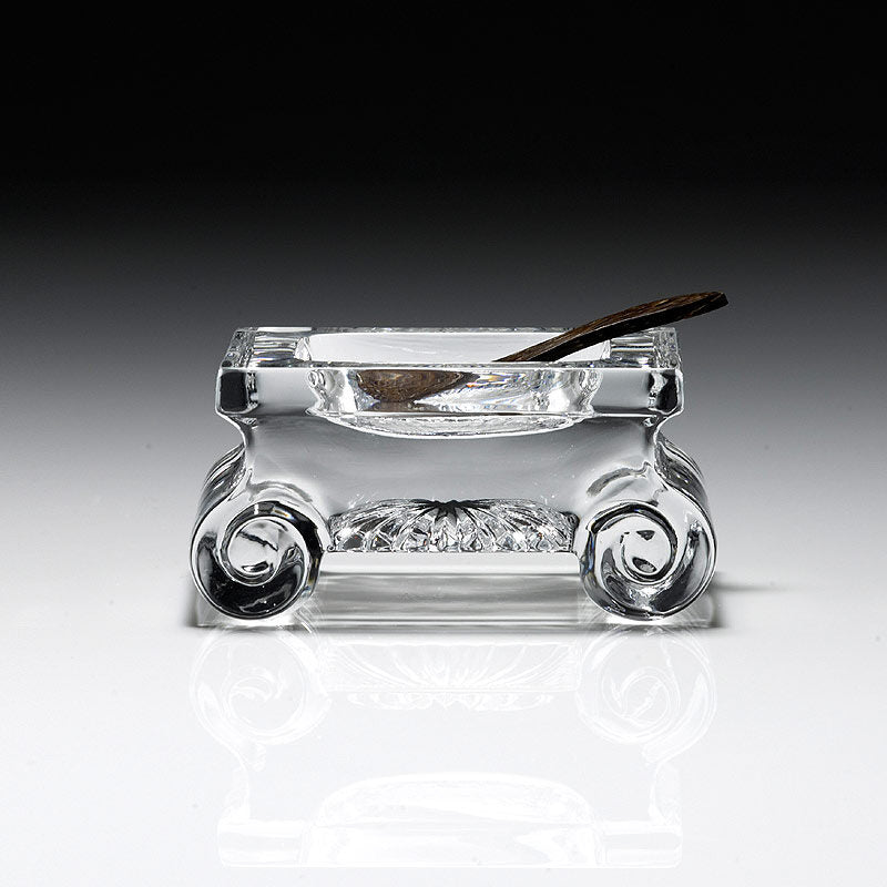 William Yeoward June Salt Dish with Spoon, handmade crystal, detail view