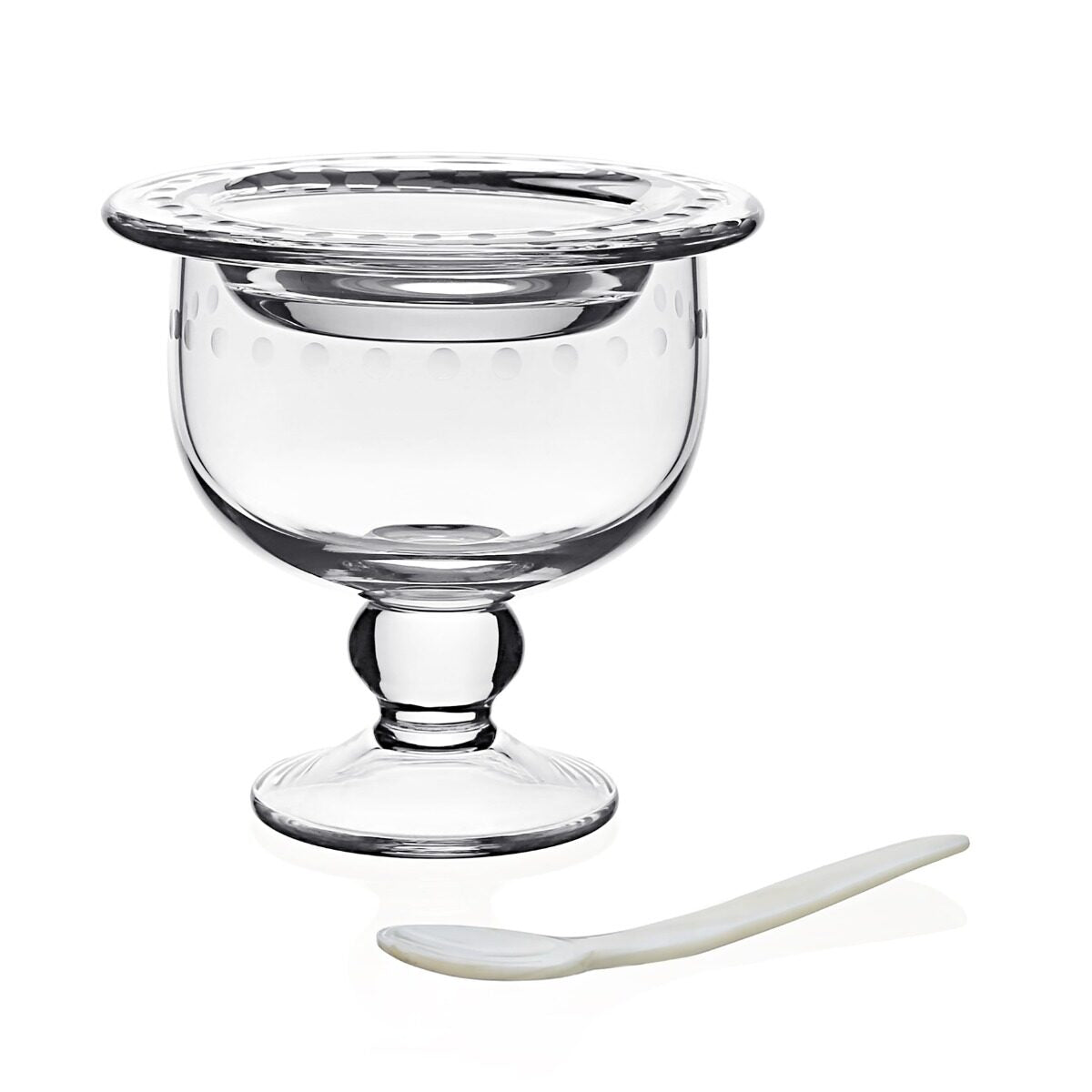 William Yeoward Katerina Caviar Server for 2 with Spoon, handmade crystal, on a white background