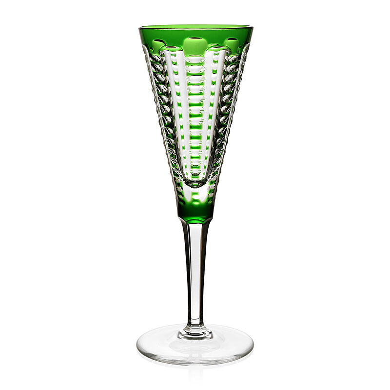 William Yeoward Lulu Emerald Champagne Flute in Emerald, handmade crystal, on a white background