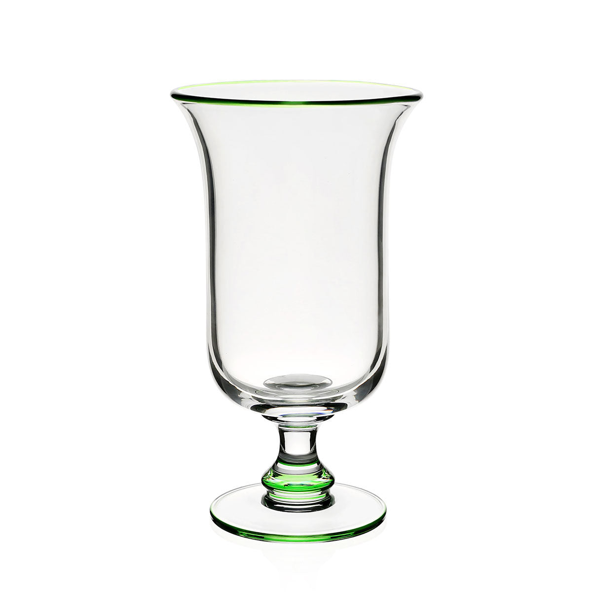 William Yeoward Siena Green Footed Flower Vase in Green, handmade crystal, on a white background