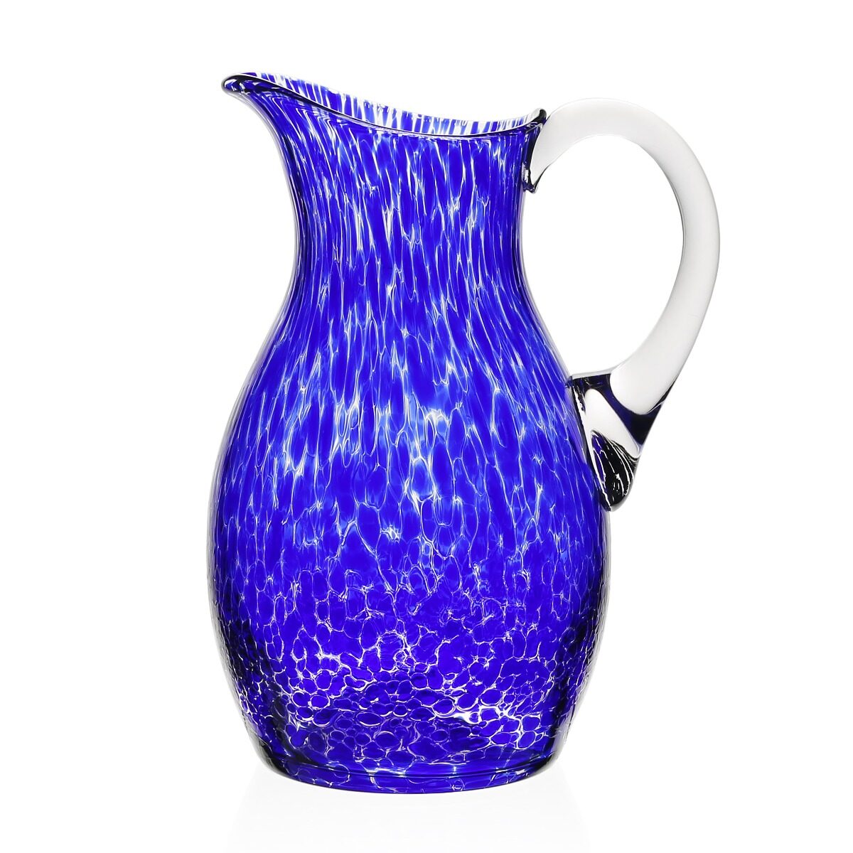 William Yeoward Vanessa Pitcher Sicilian Blue 3 pint/ 1800ml in Sicilian Blue, handmade crystal, on a white background